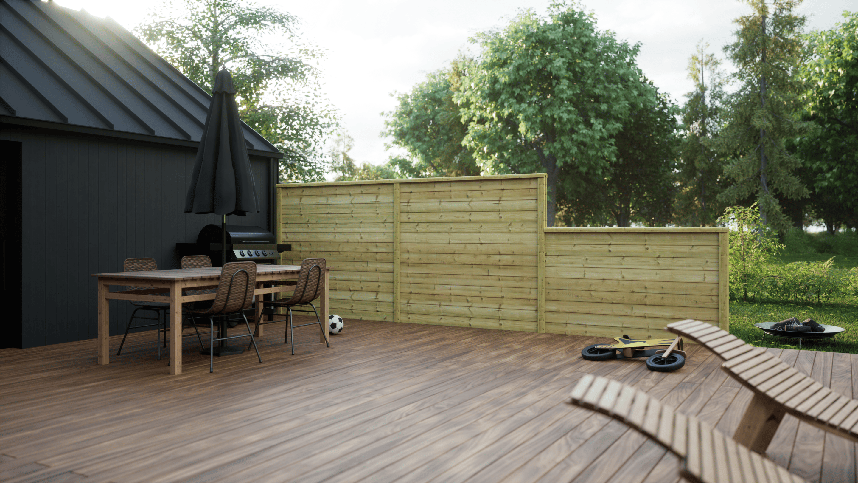 Nordic Fence an einer Terrasse