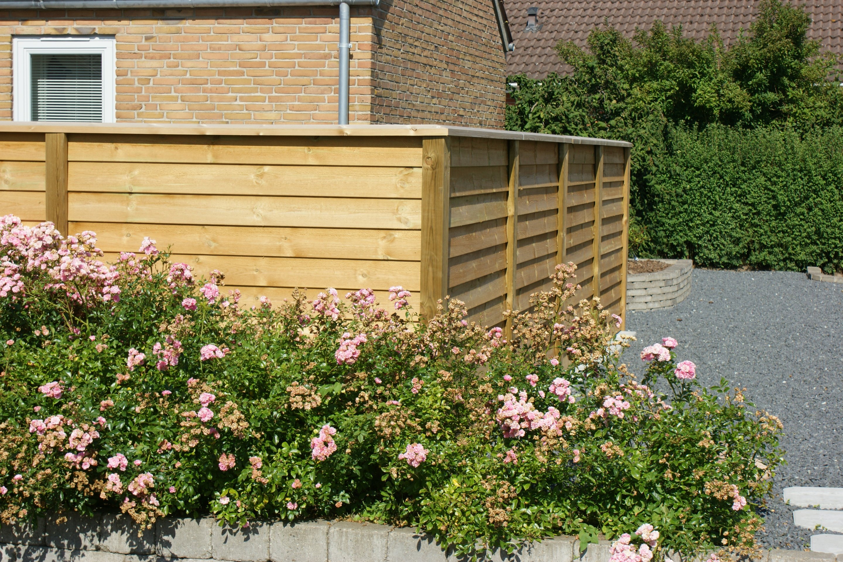 Nordic Fence hinter einem Rosenbeet